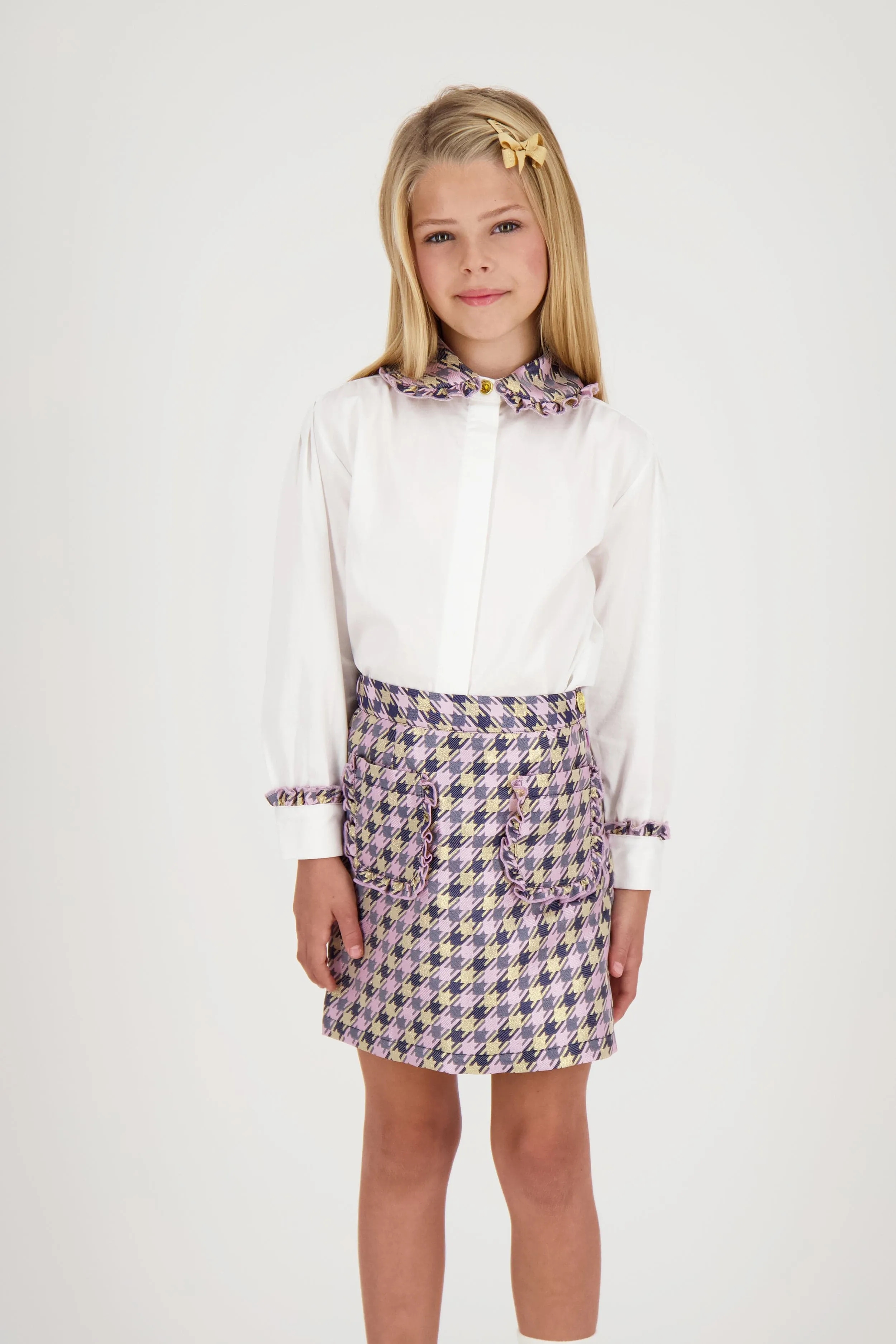 Angels Face Girls Heidi Houndstooth Collar Blouse in White