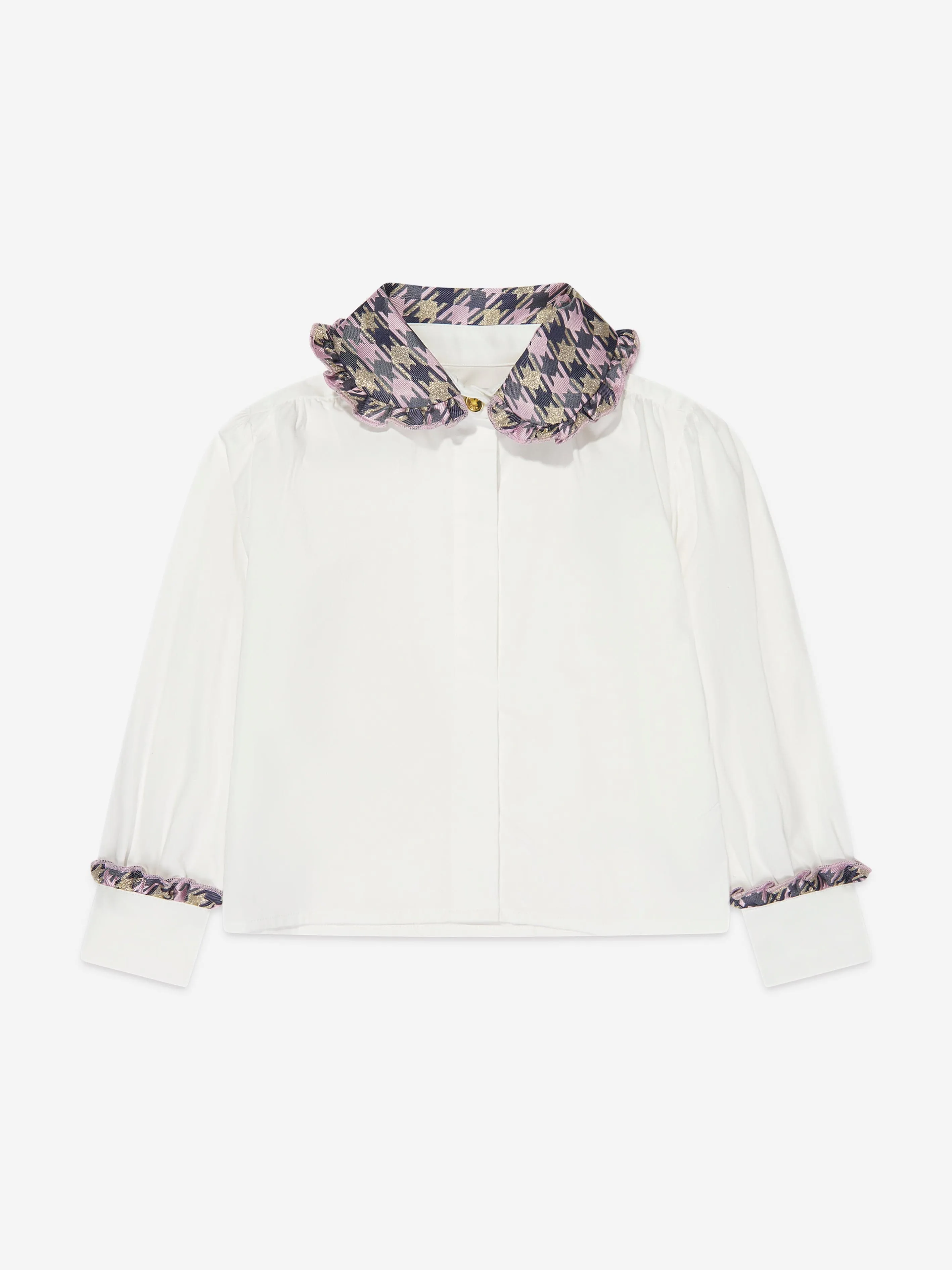 Angels Face Girls Heidi Houndstooth Collar Blouse in White