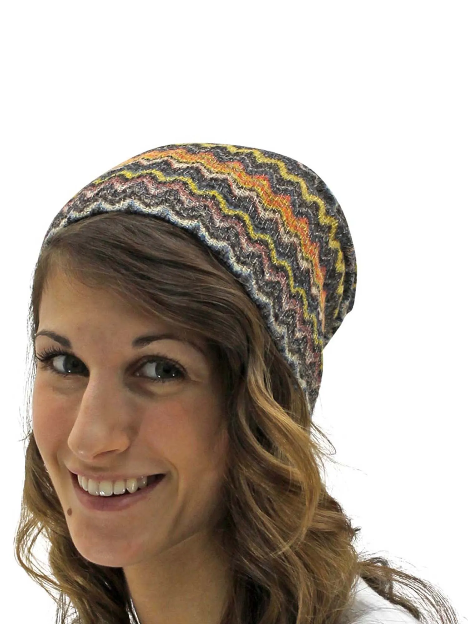 Black & Orange Chevron Stripe Slouchy Beanie Hat