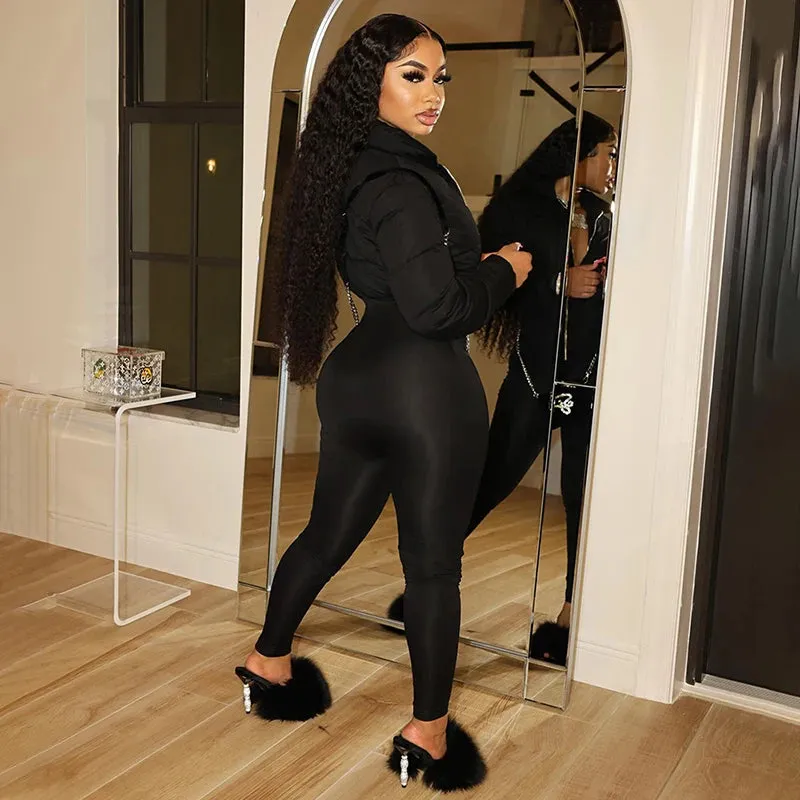Bomblook K23JP575 Thick One Piece Jumpsuit Winter 100% Cotton Warm Puffer Jumpsuits Solid Women Breathable Jumpsuit