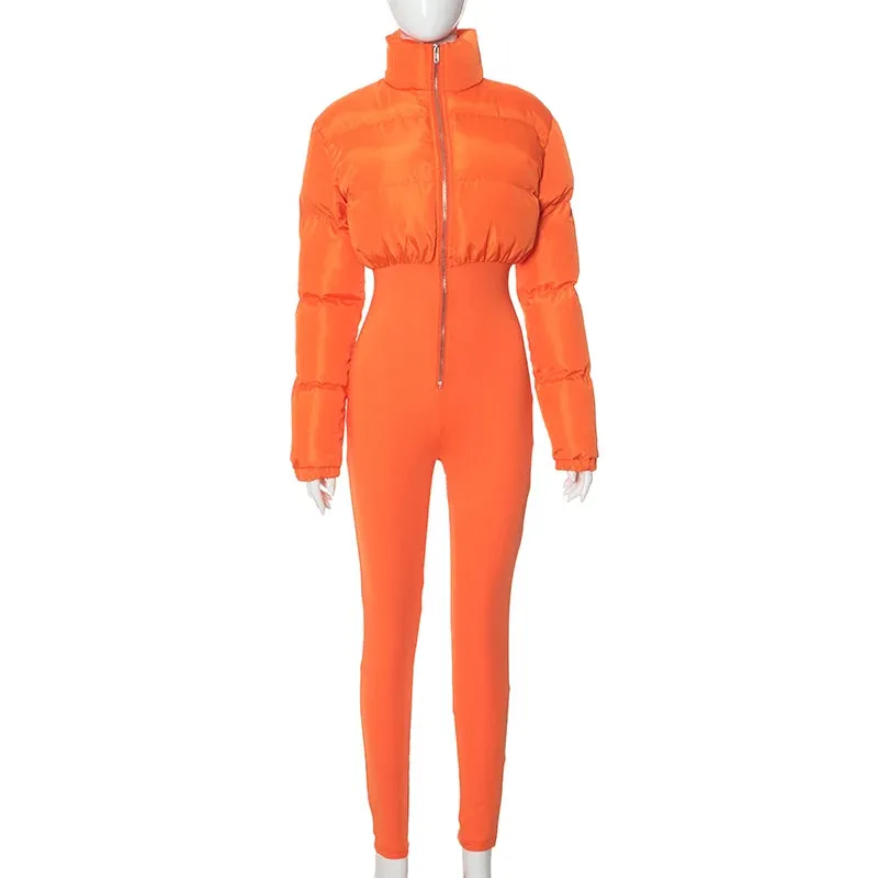 Bomblook K23JP575 Thick One Piece Jumpsuit Winter 100% Cotton Warm Puffer Jumpsuits Solid Women Breathable Jumpsuit