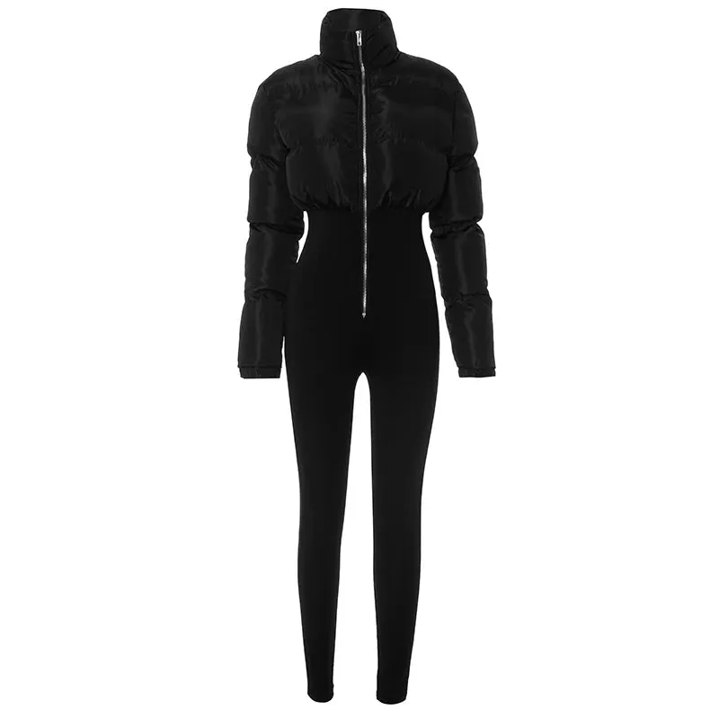 Bomblook K23JP575 Thick One Piece Jumpsuit Winter 100% Cotton Warm Puffer Jumpsuits Solid Women Breathable Jumpsuit