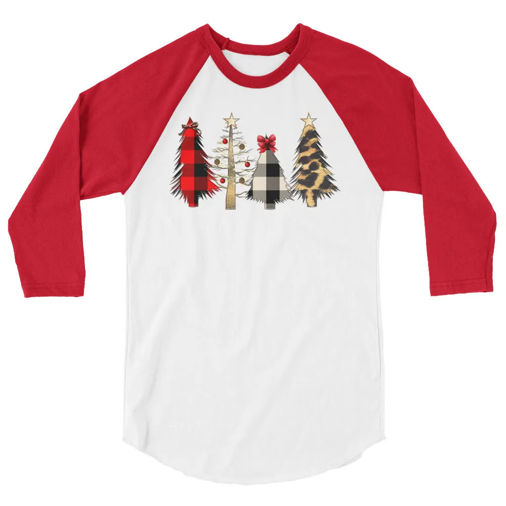 Buffalo Plaid & Leopard Print Christmas Tree Raglan Tee