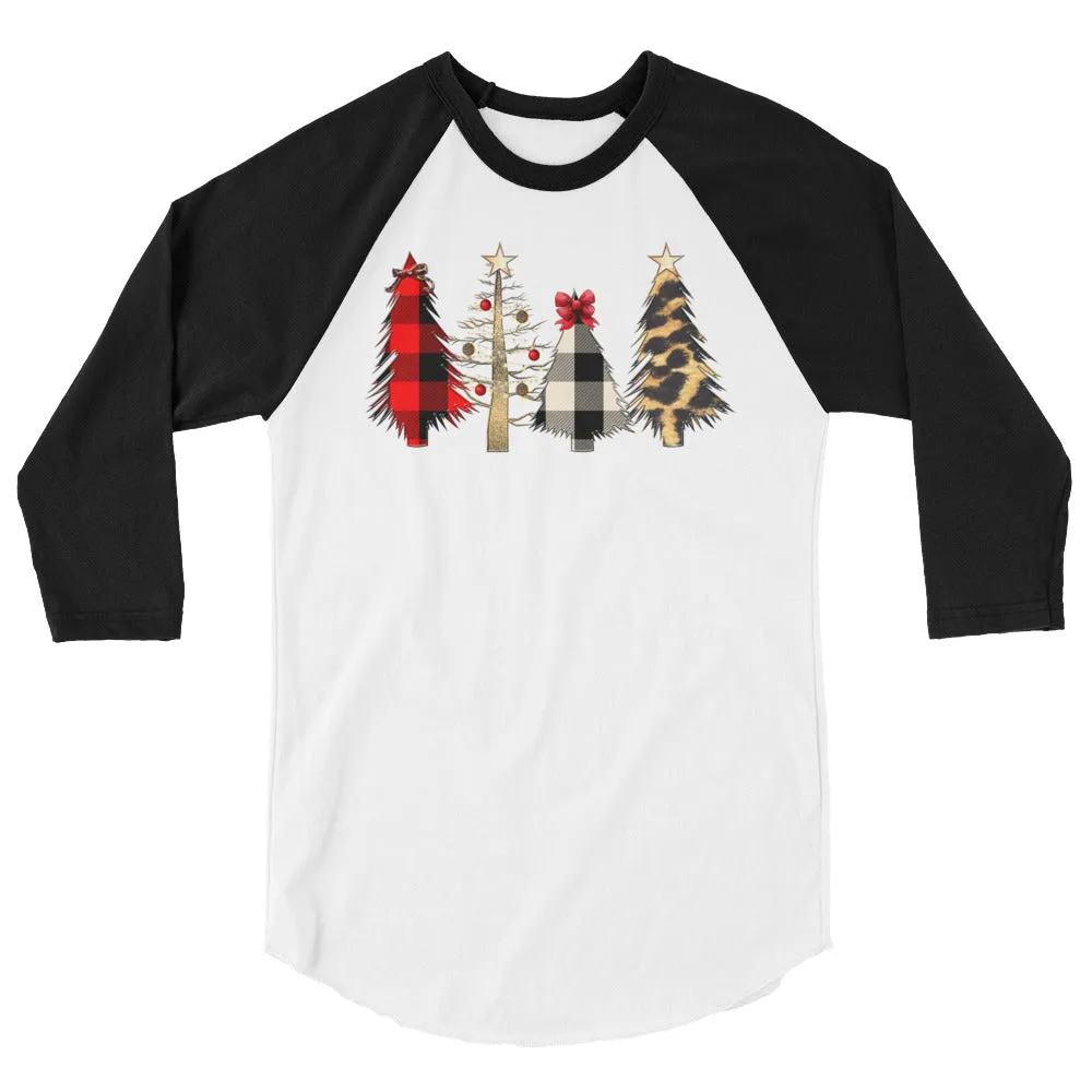 Buffalo Plaid & Leopard Print Christmas Tree Raglan Tee
