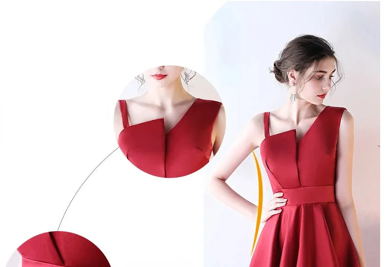 Burgundy Wedding Guest Dresses Short Satin Sexy V Neck One Shoulders ALine Vestido De Gala Elegant Bridesmaid Party Gown Cocktail
