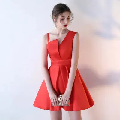 Burgundy Wedding Guest Dresses Short Satin Sexy V Neck One Shoulders ALine Vestido De Gala Elegant Bridesmaid Party Gown Cocktail