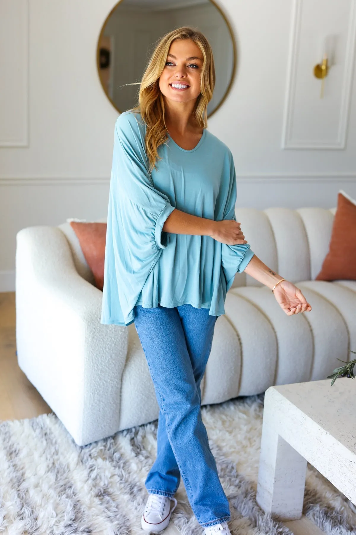 Call On Me Aqua Dolman Modal Knit Top (Open Pack)