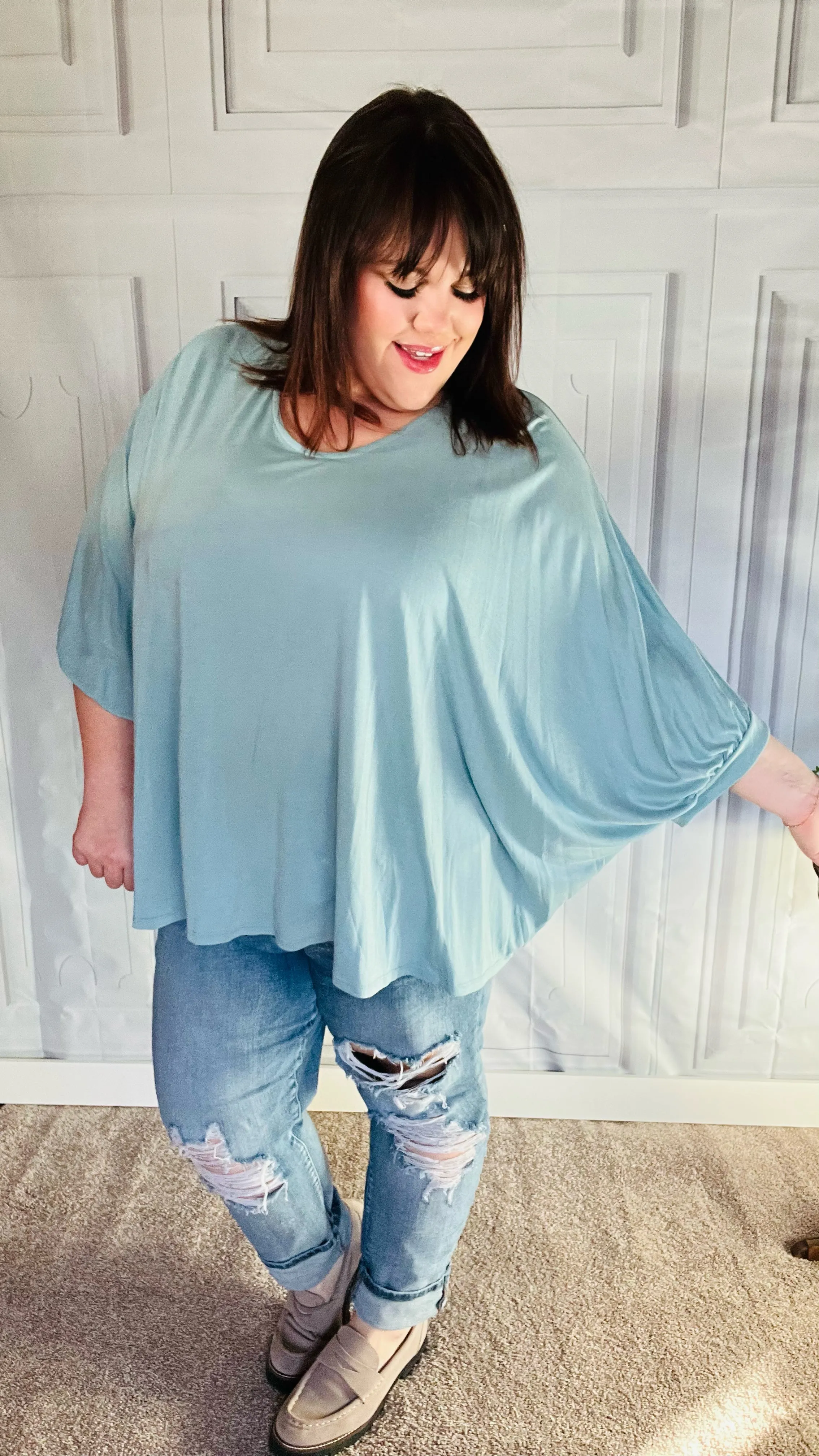 Call On Me Aqua Dolman Modal Knit Top (Open Pack)