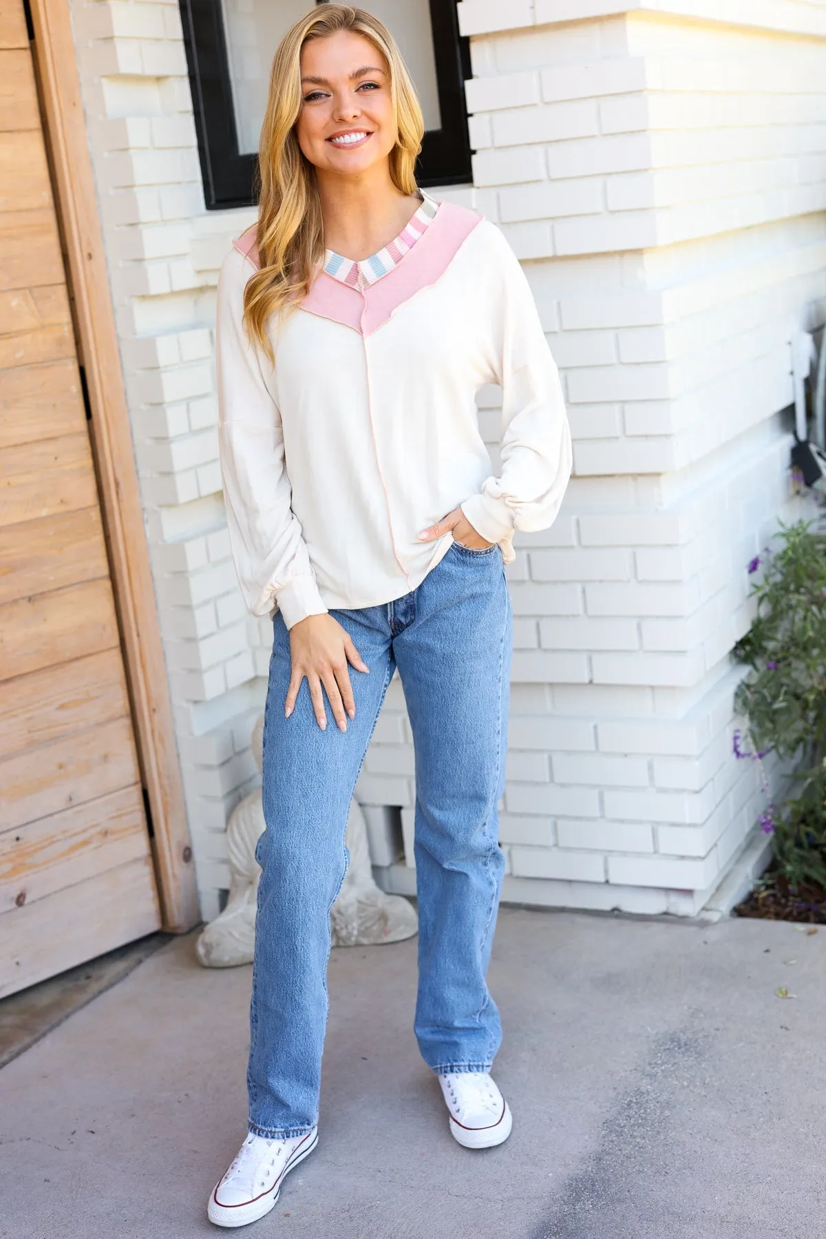 Champagne & Blush Rainbow Stripe Rib Chevron Top (Open Pack)