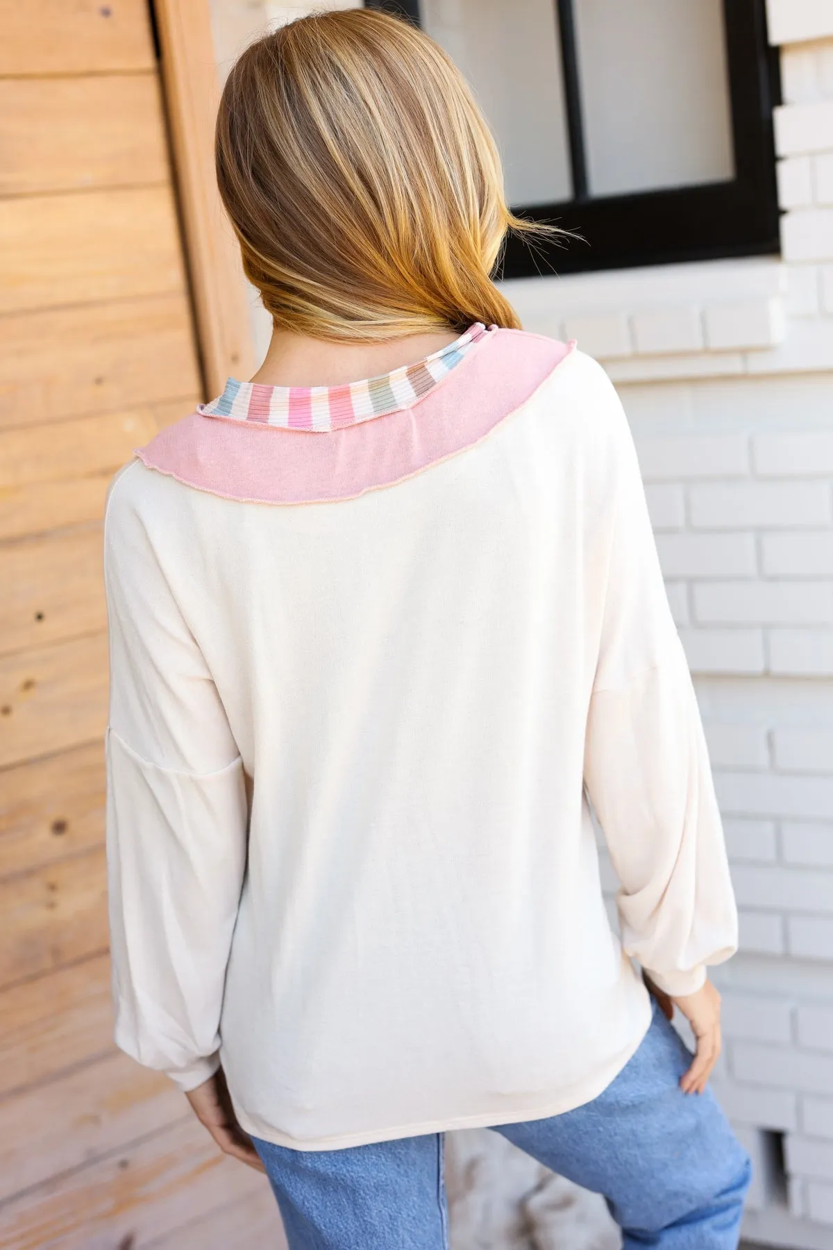Champagne & Blush Rainbow Stripe Rib Chevron Top (Open Pack)