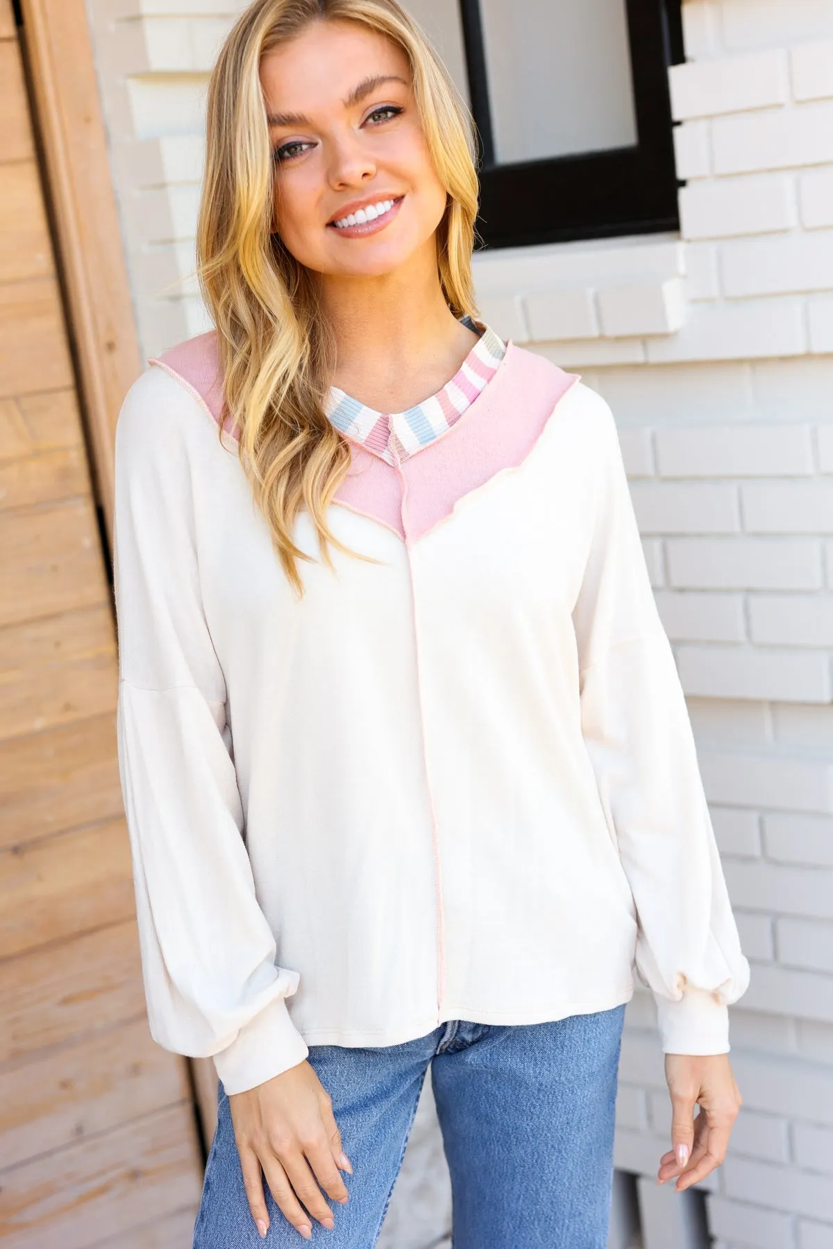 Champagne & Blush Rainbow Stripe Rib Chevron Top (Open Pack)