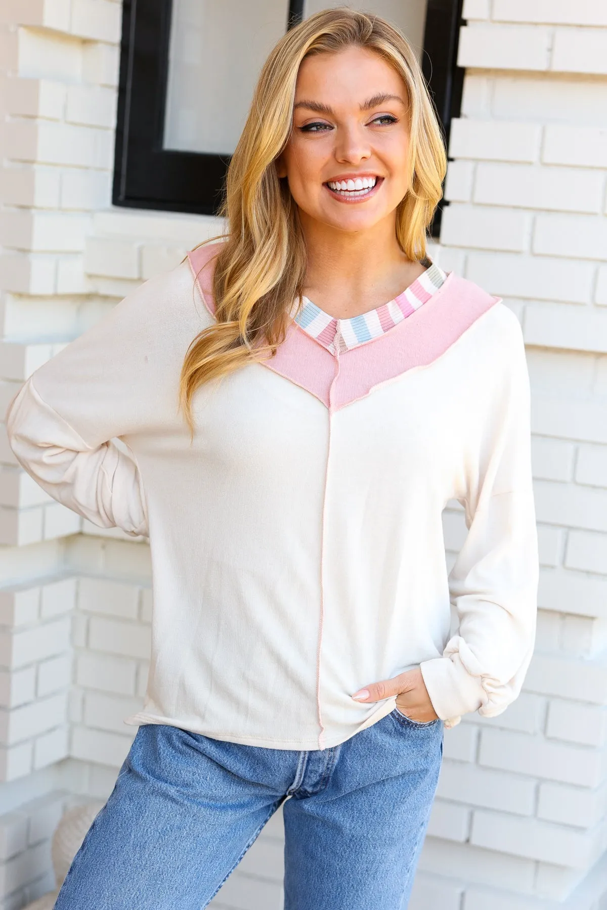 Champagne & Blush Rainbow Stripe Rib Chevron Top (Open Pack)