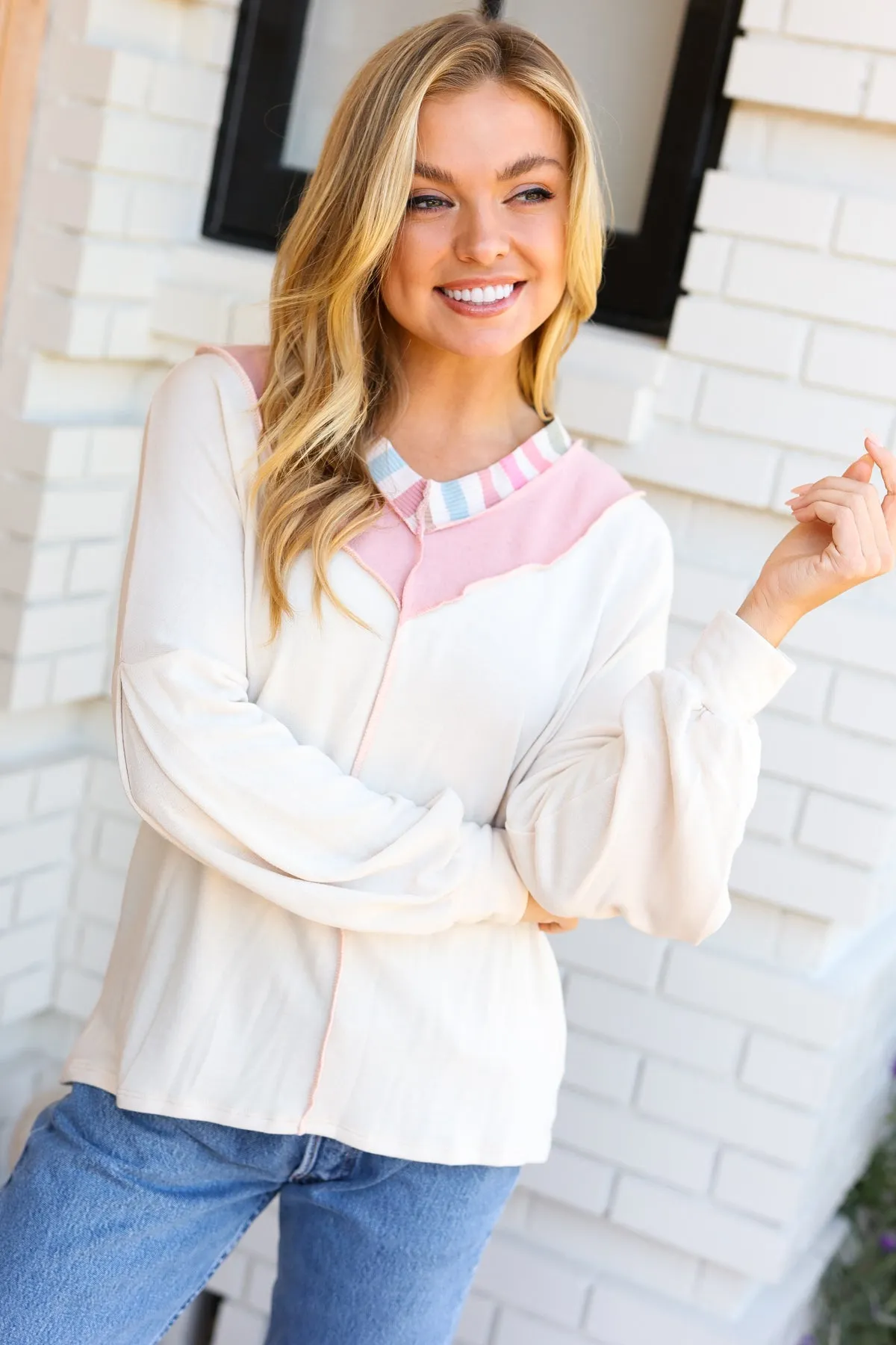 Champagne & Blush Rainbow Stripe Rib Chevron Top (Open Pack)