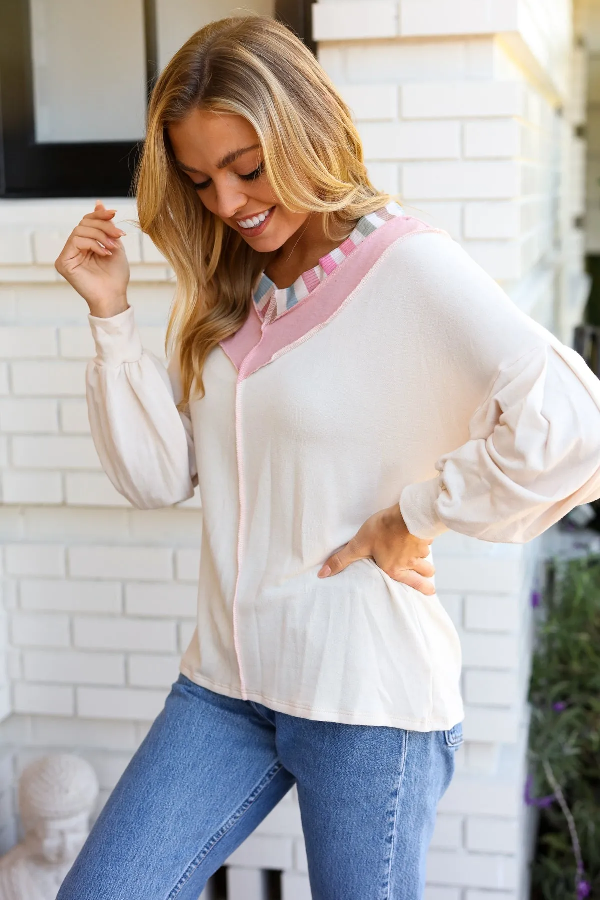 Champagne & Blush Rainbow Stripe Rib Chevron Top (Open Pack)