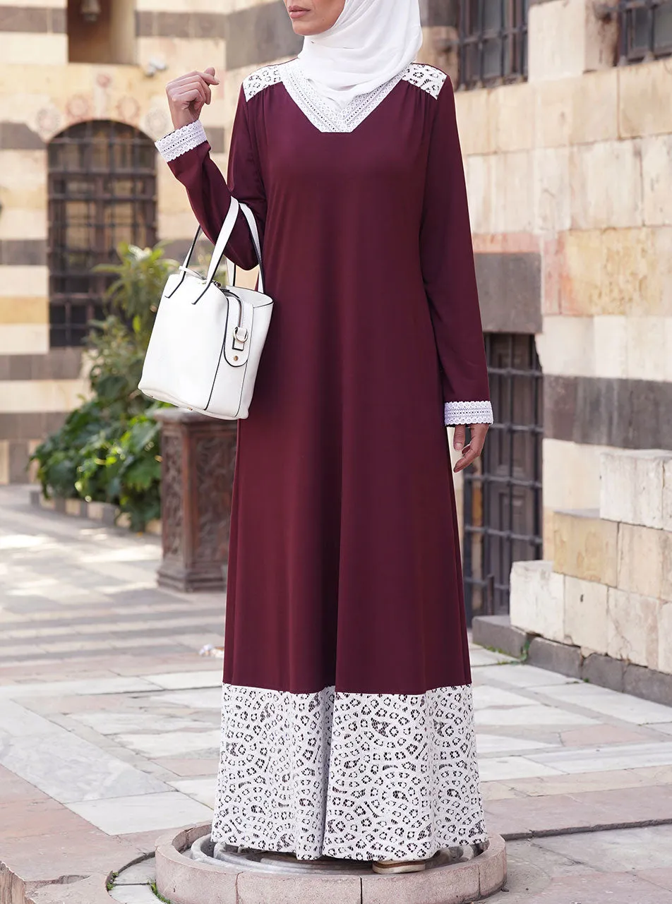 Dual Lace Trim Abaya
