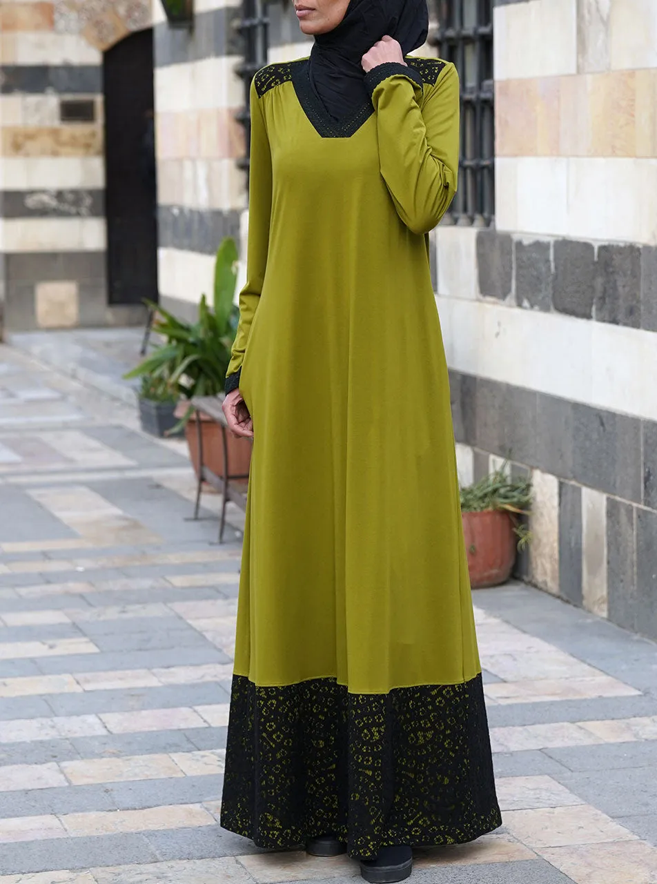 Dual Lace Trim Abaya