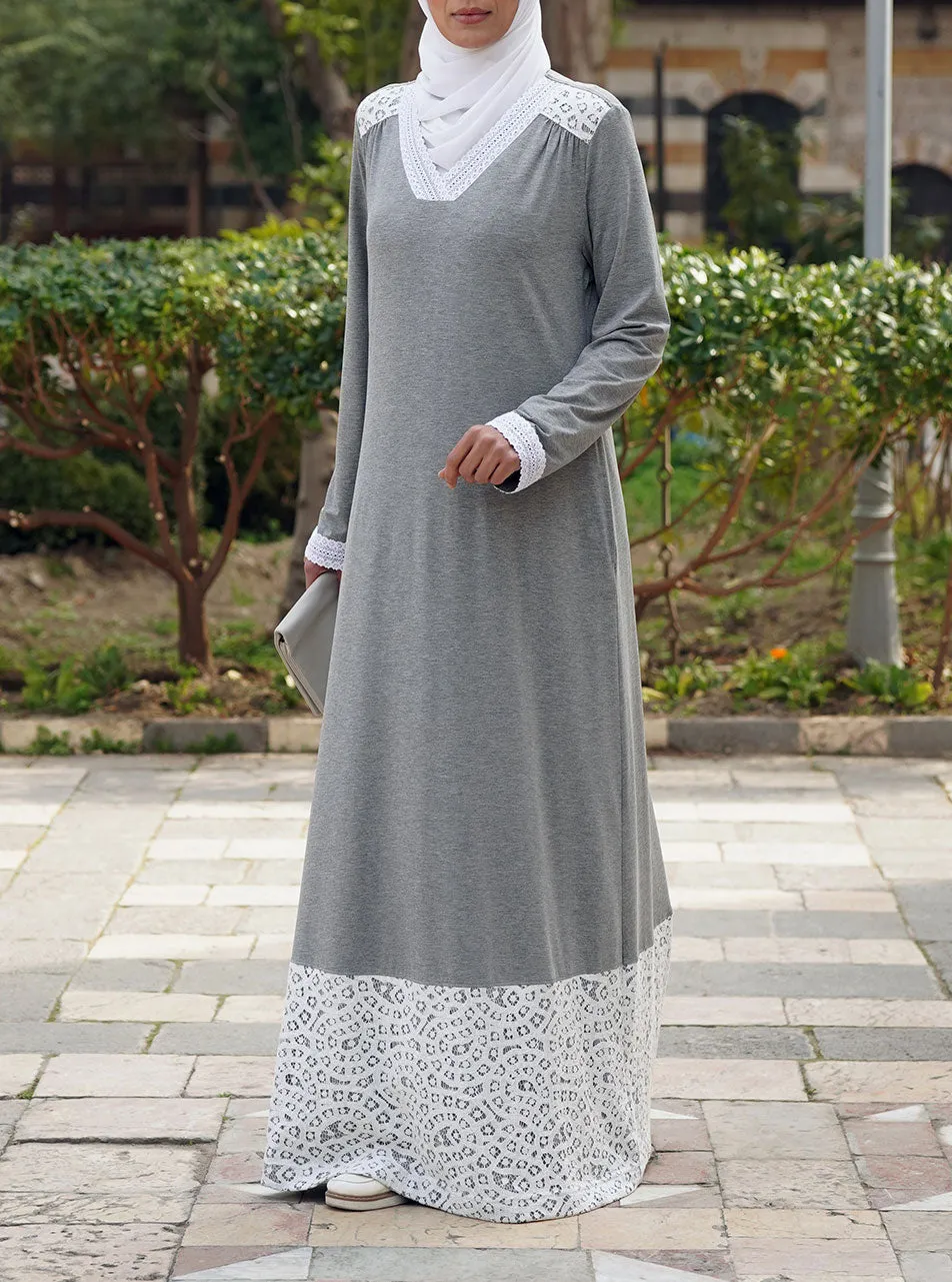 Dual Lace Trim Abaya