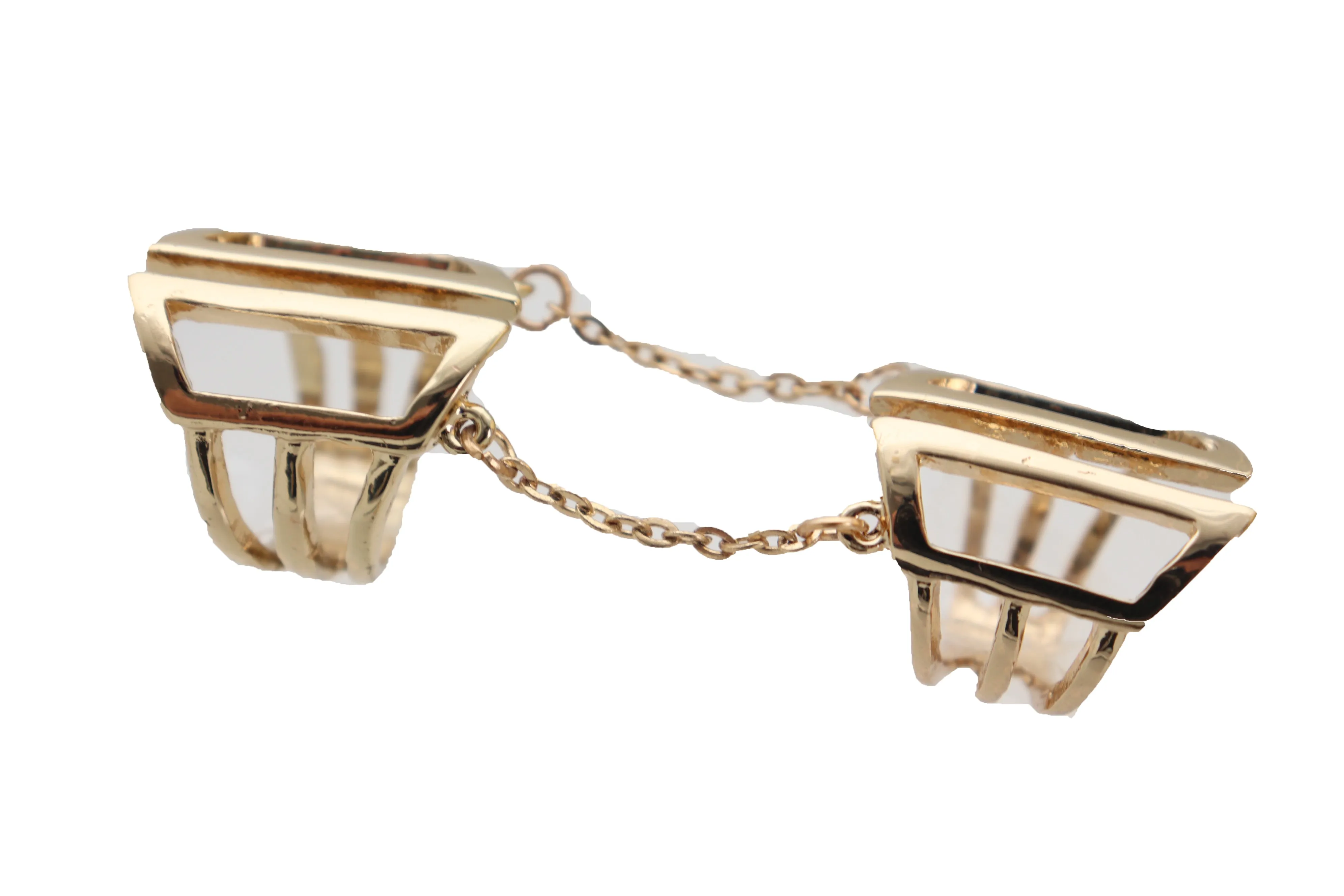 Gold Cuff Ring Metal Long Finger Double Adjustable Band