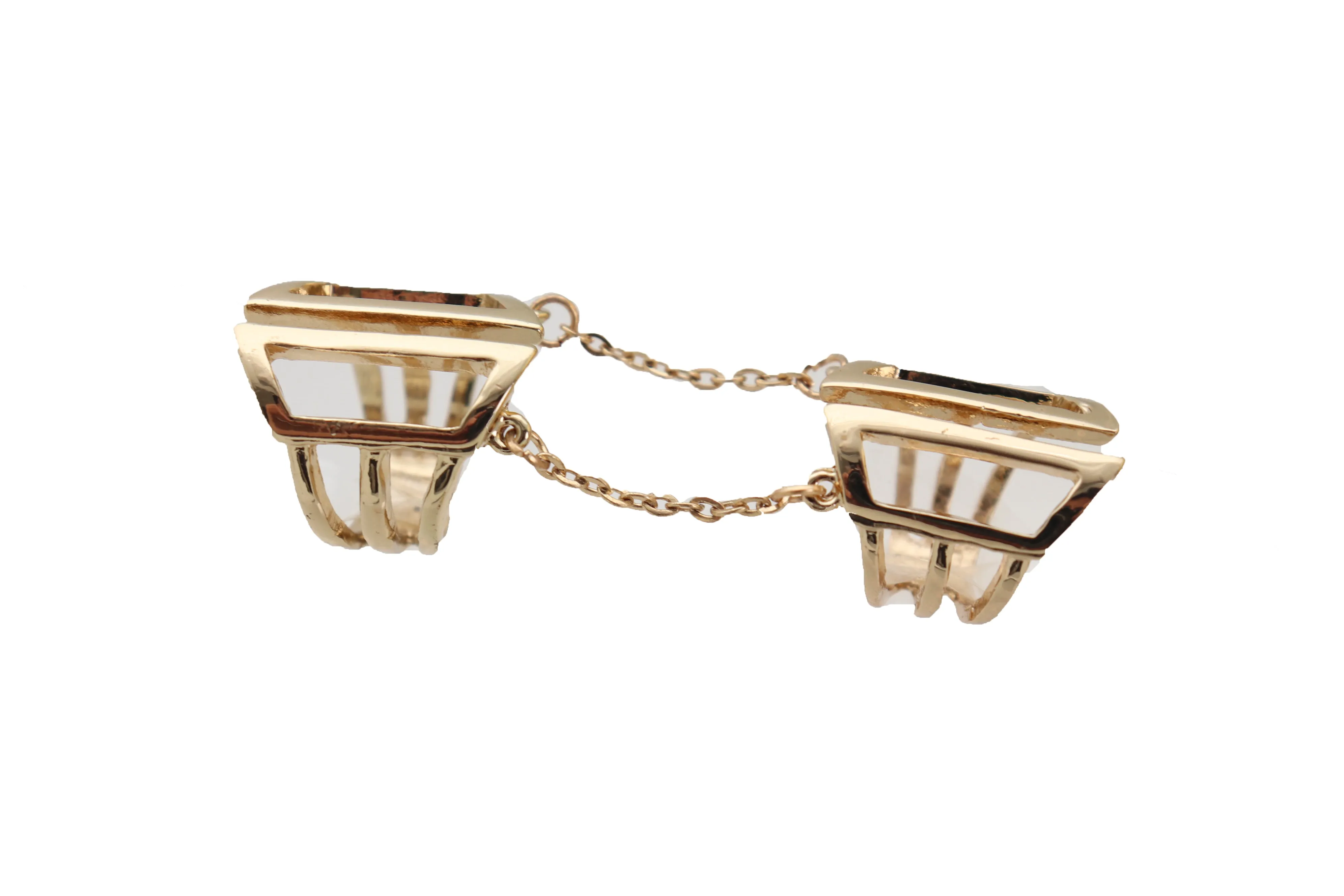 Gold Cuff Ring Metal Long Finger Double Adjustable Band