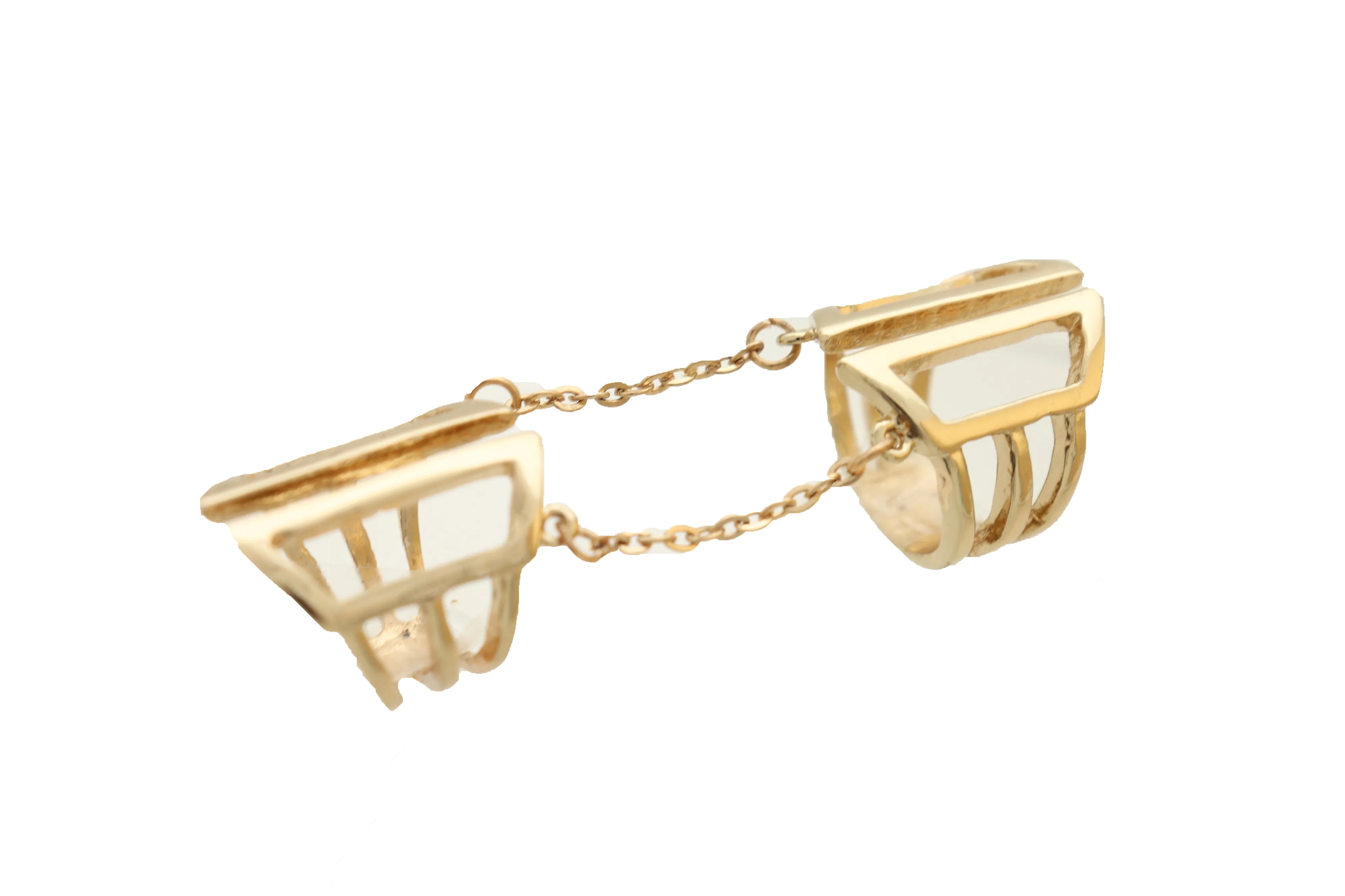 Gold Cuff Ring Metal Long Finger Double Adjustable Band