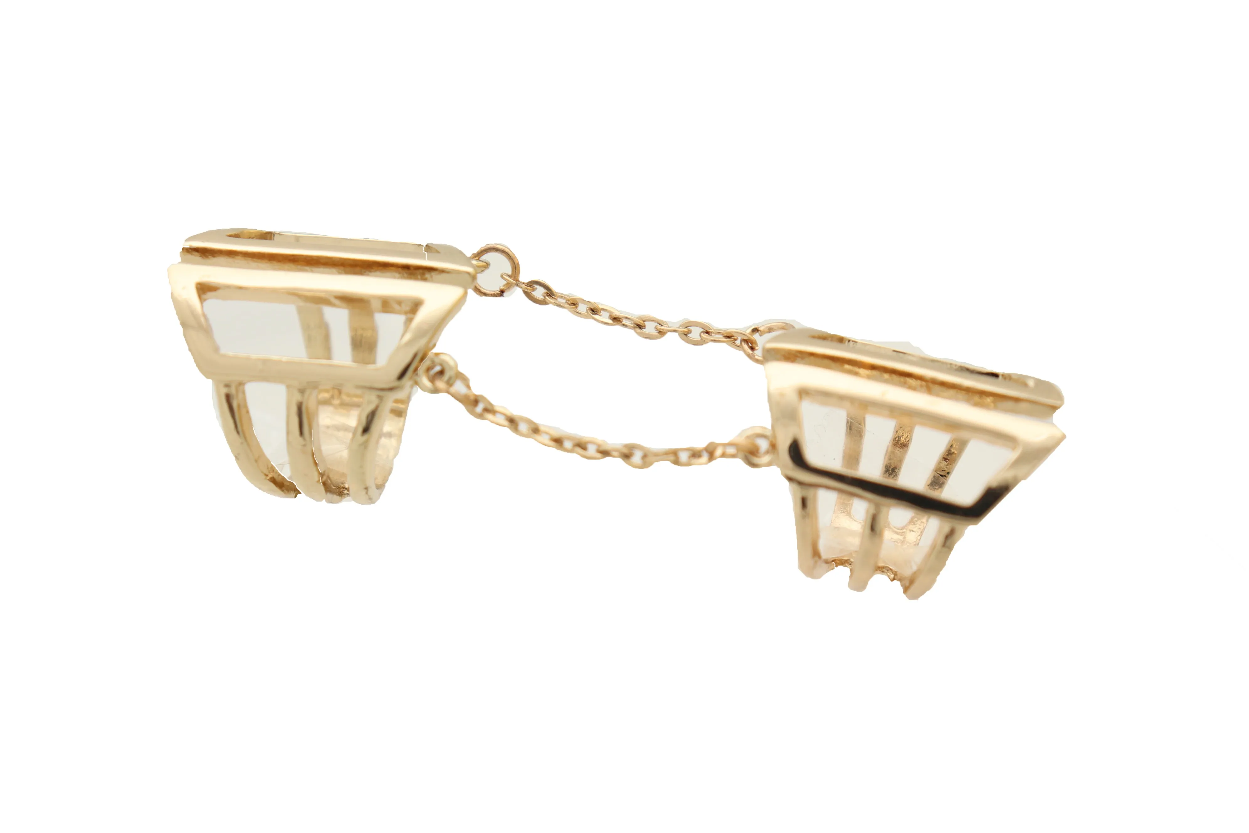 Gold Cuff Ring Metal Long Finger Double Adjustable Band