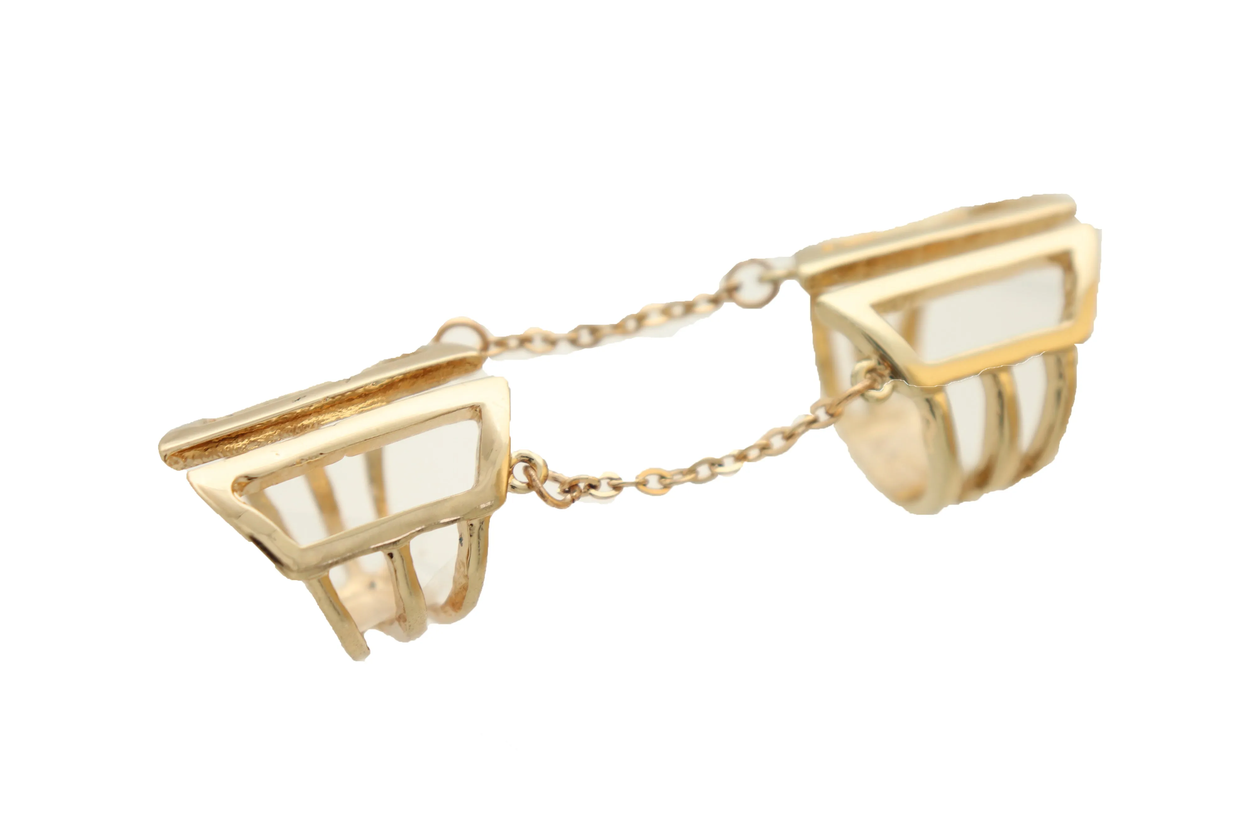 Gold Cuff Ring Metal Long Finger Double Adjustable Band