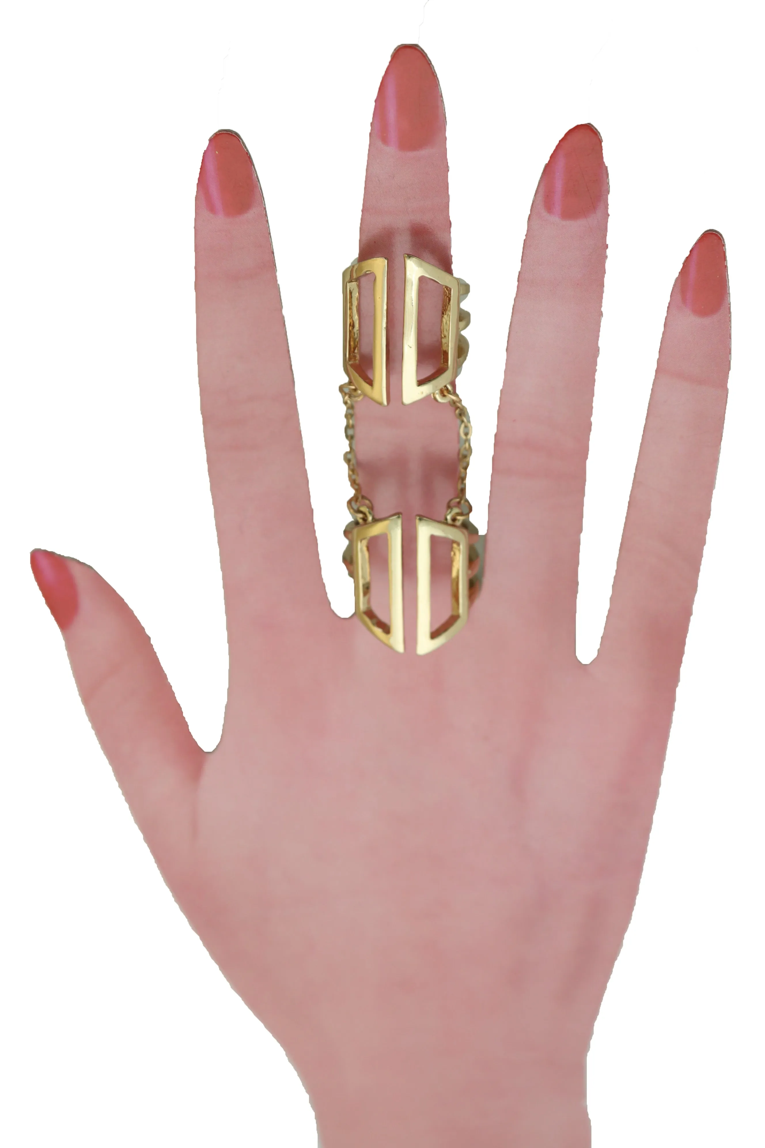 Gold Cuff Ring Metal Long Finger Double Adjustable Band