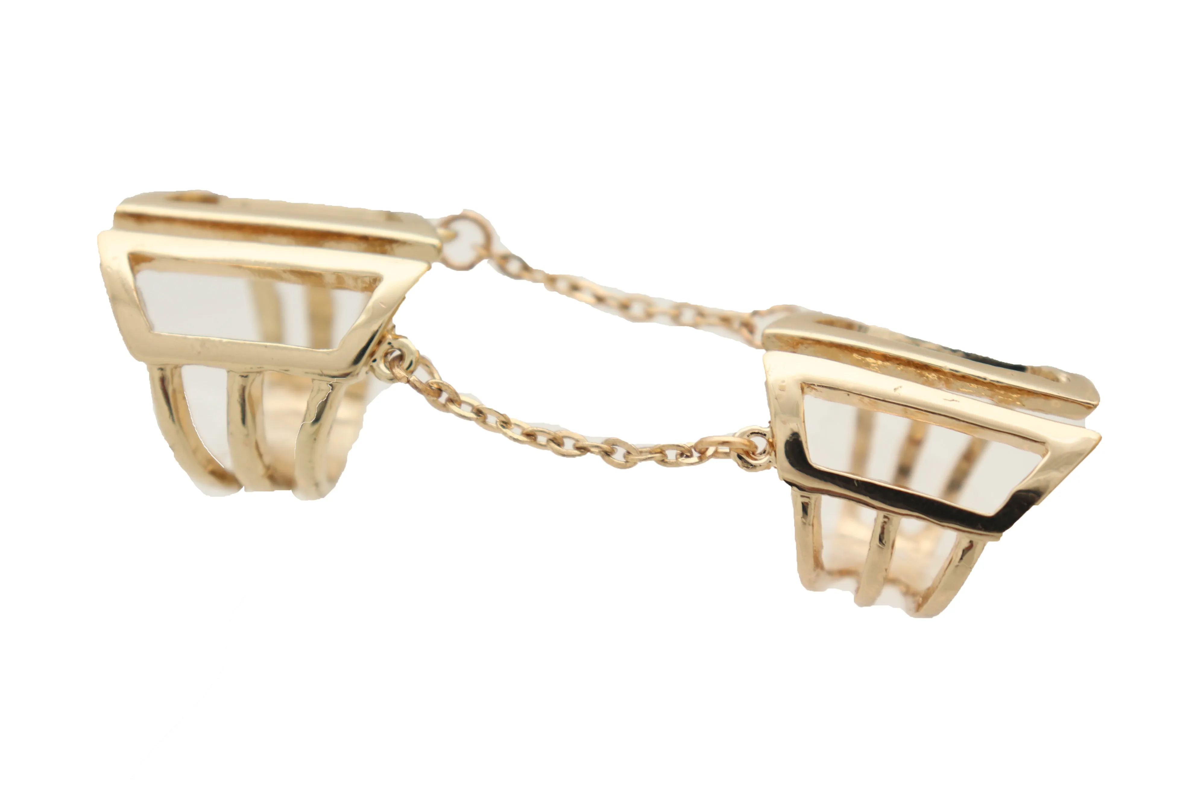 Gold Cuff Ring Metal Long Finger Double Adjustable Band