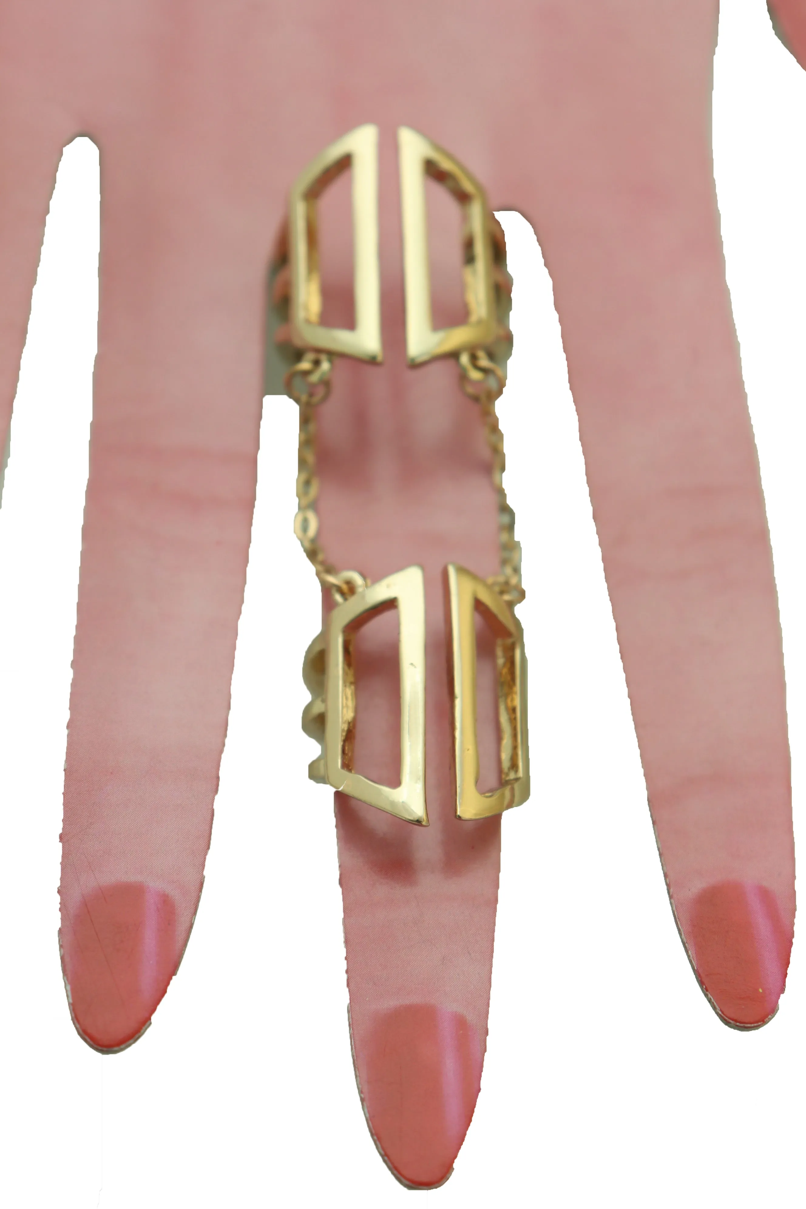 Gold Cuff Ring Metal Long Finger Double Adjustable Band