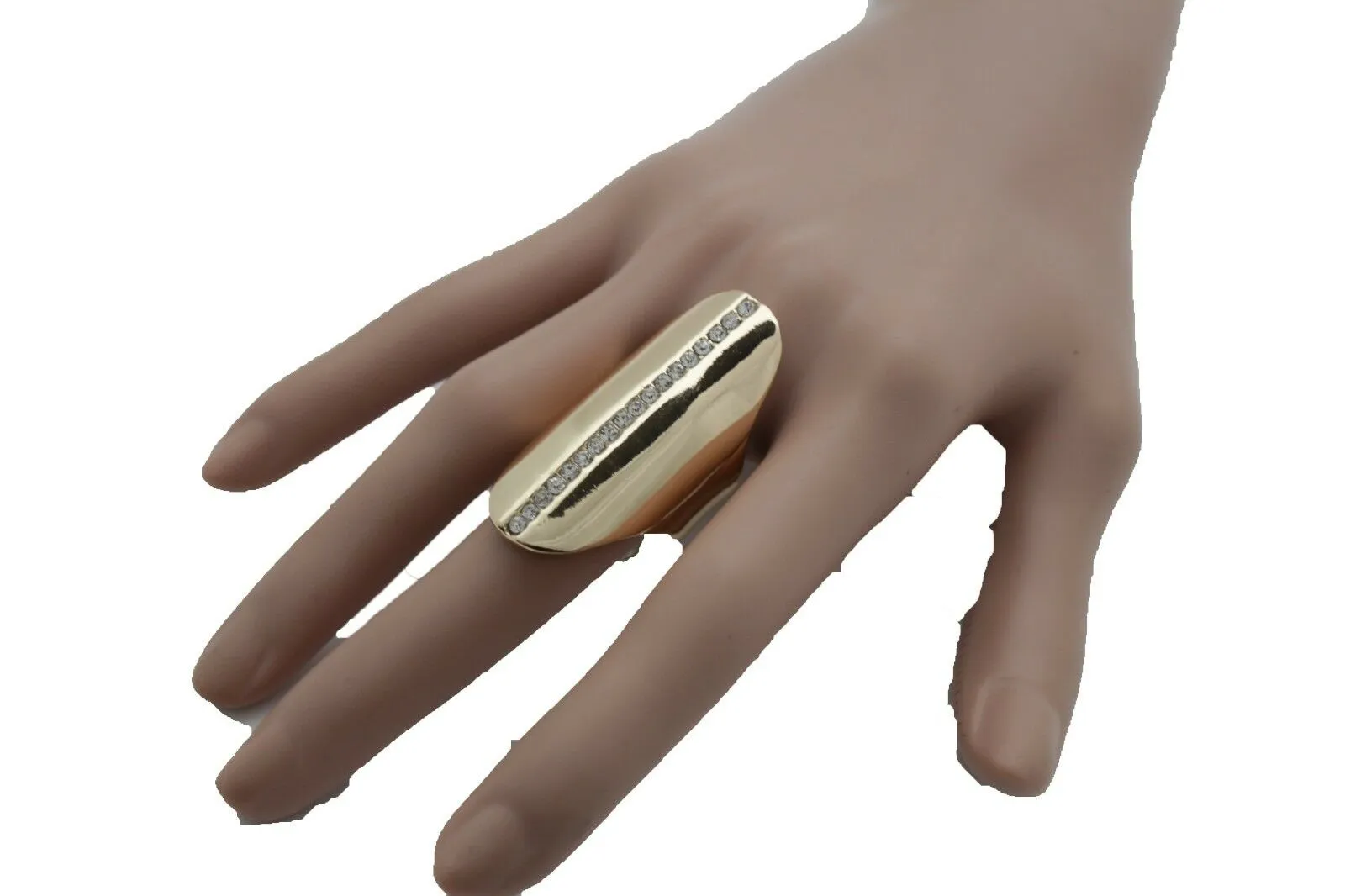 Gold Metal Long Ring Fashion Elastic Band One Size Silver Bling Look Fancy