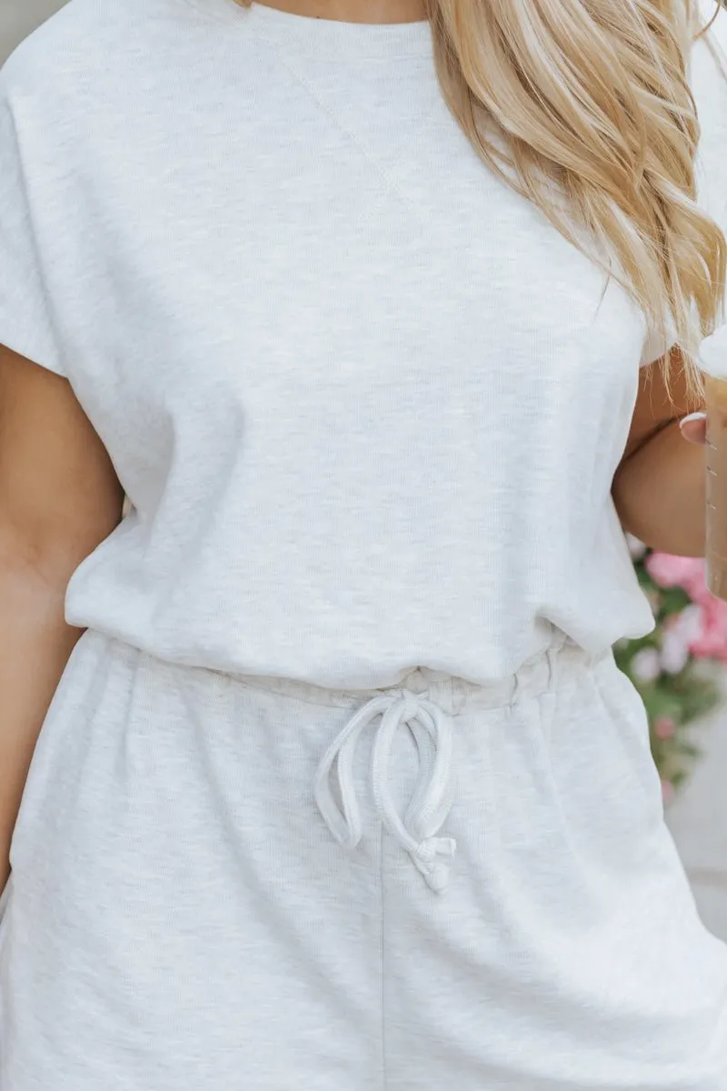 Heather Grey Elastic Drawstring Romper - FINAL SALE