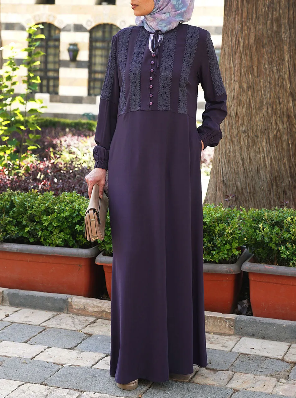 Lace Trim Bodice Abaya