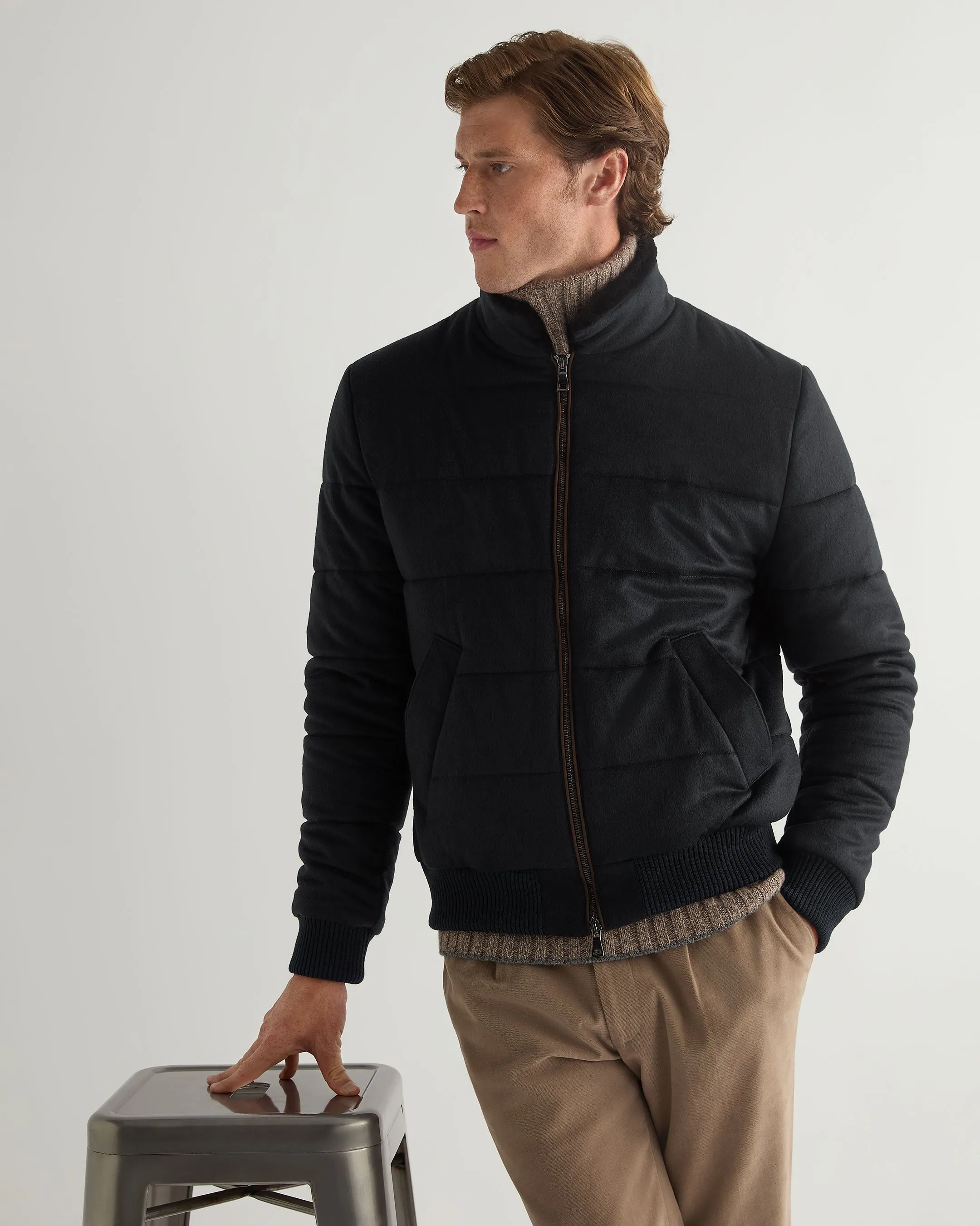 Men's Cortina Fur Trim Cashmere Jacket Navy Blue