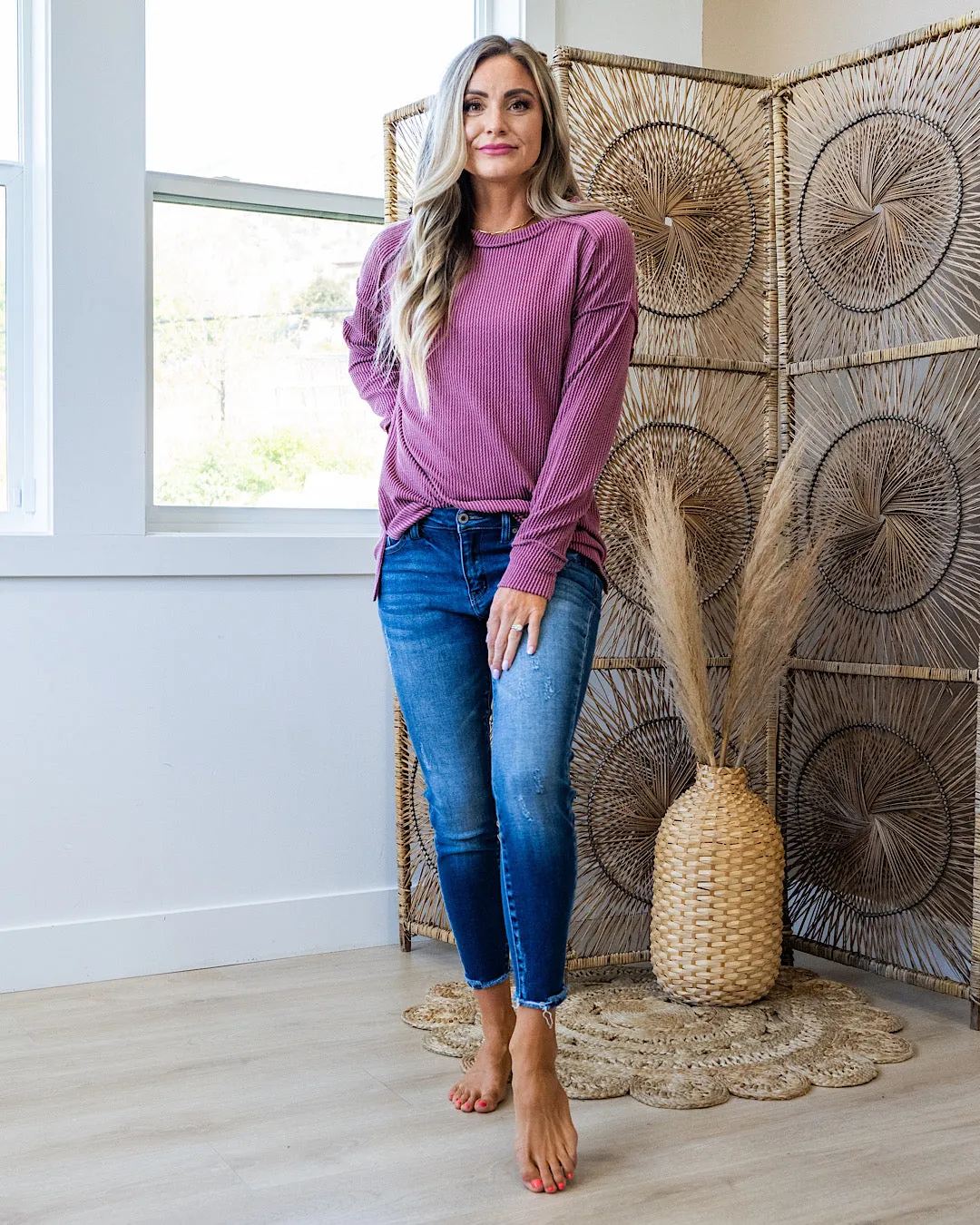 NEW! Becca Corded Raw Seam Top - Maroon