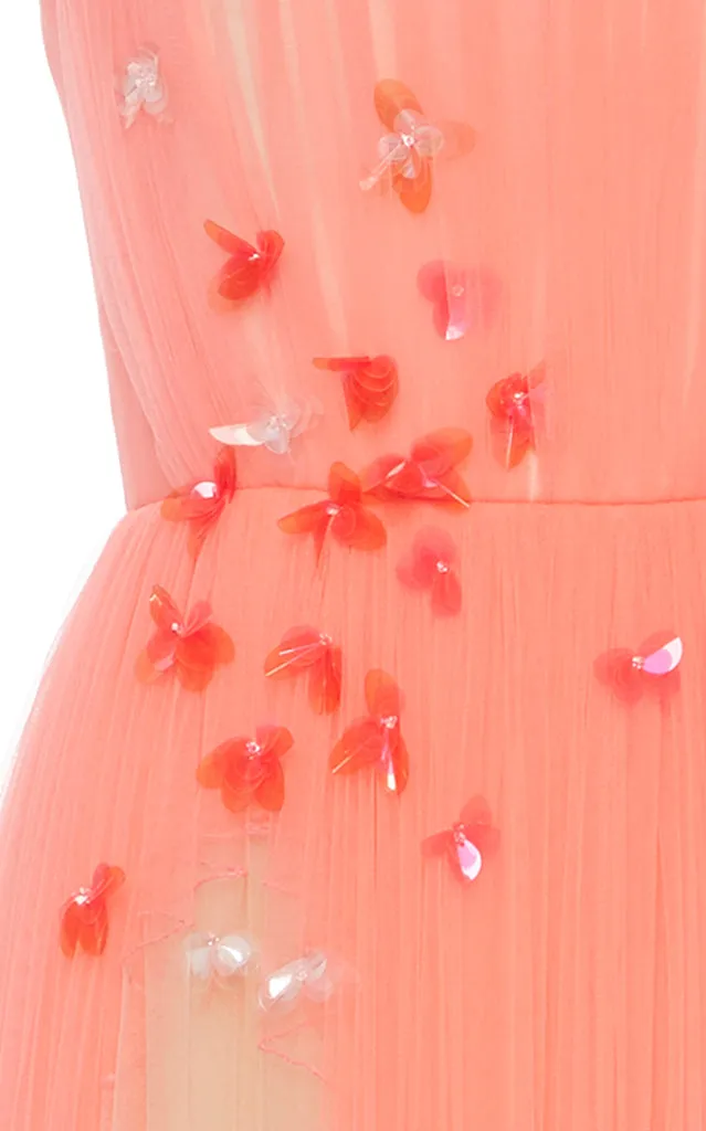 Nude and Pink Butterfly Embroidered Strapless Tulle Gown (Pre-loved)