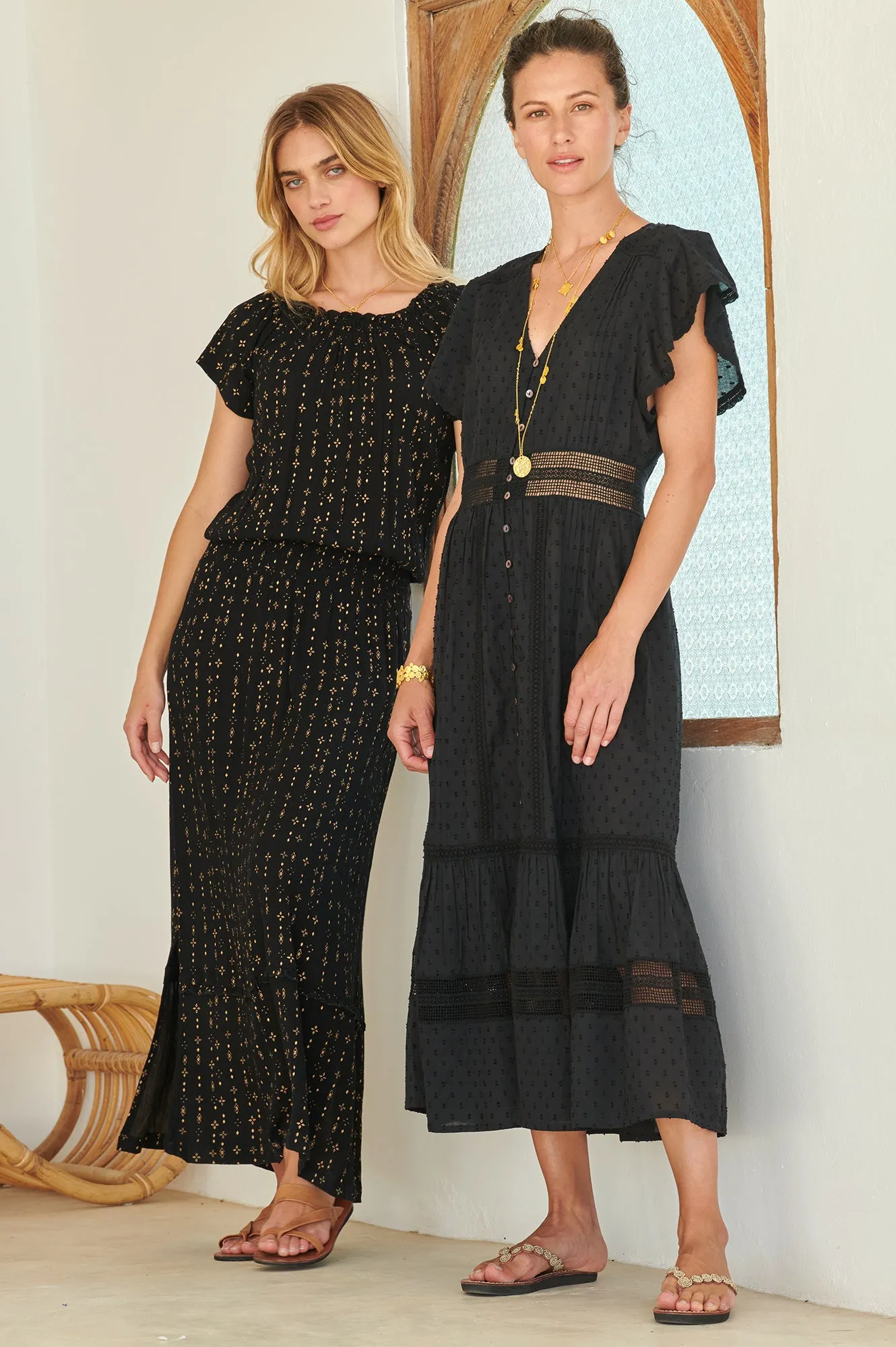 Raela Bardot Dress | Star Aztec Gold/Black