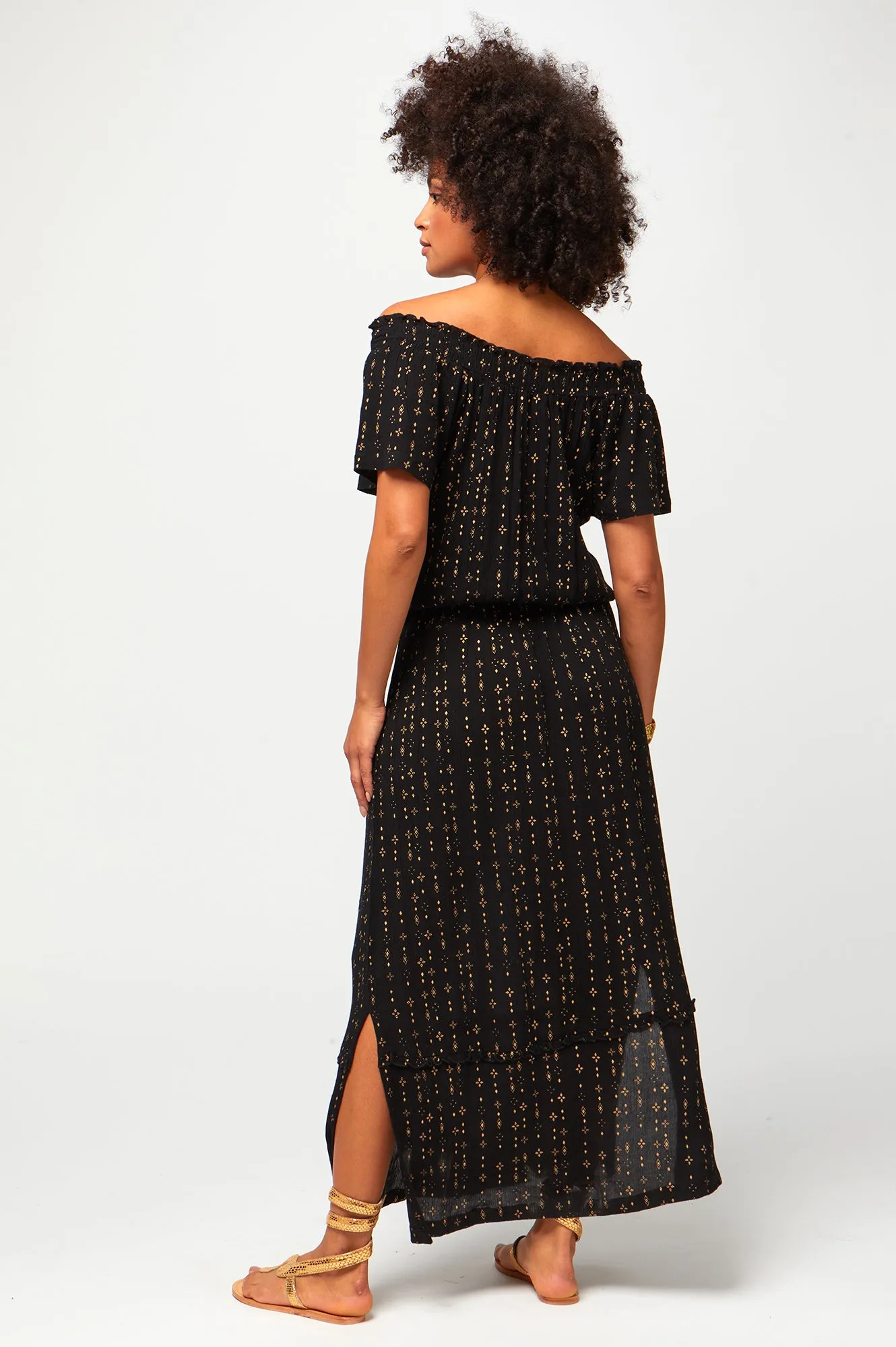 Raela Bardot Dress | Star Aztec Gold/Black