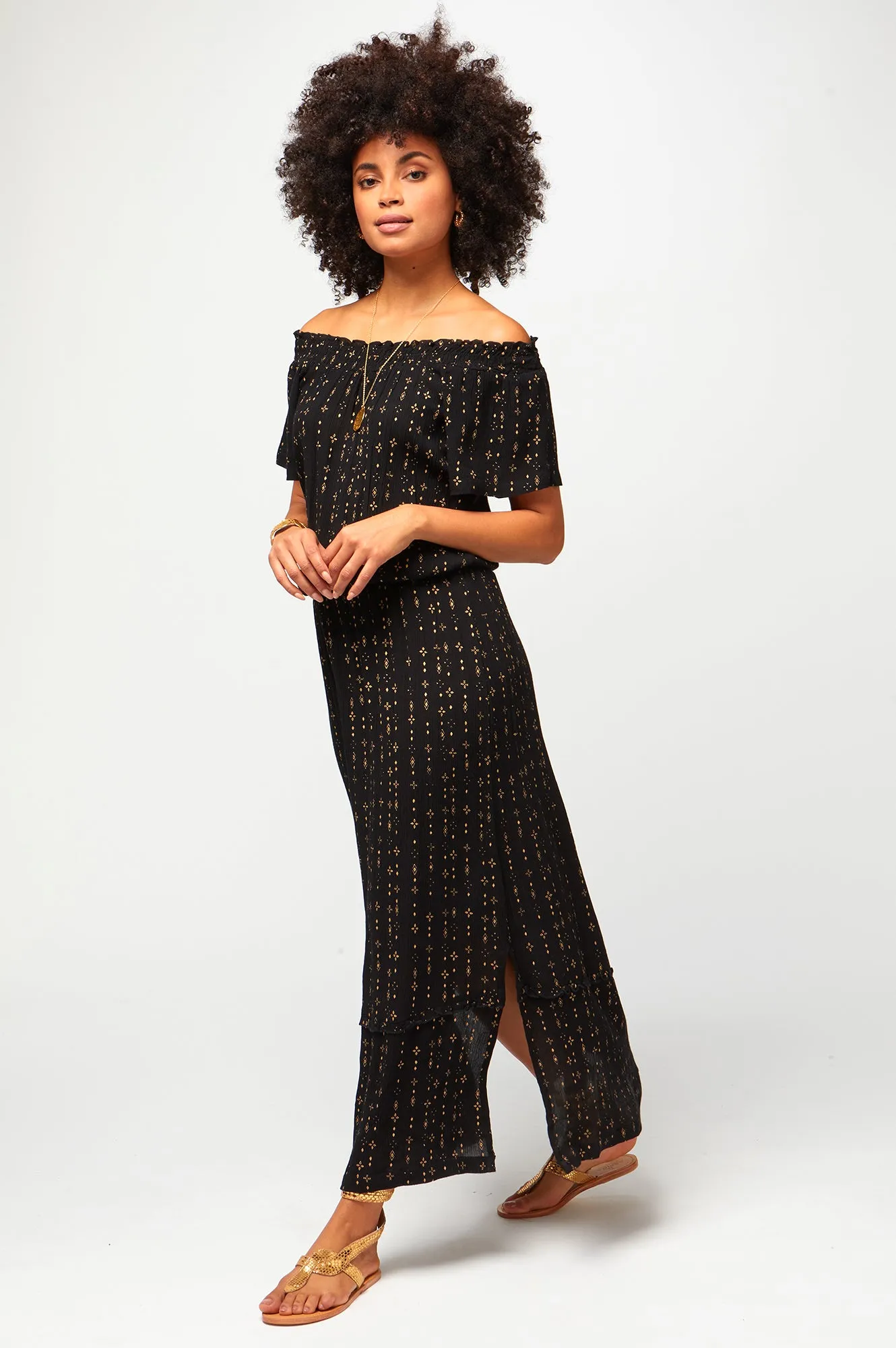 Raela Bardot Dress | Star Aztec Gold/Black
