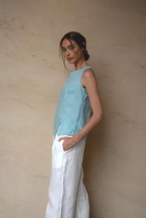 Shell Linen Top Sea