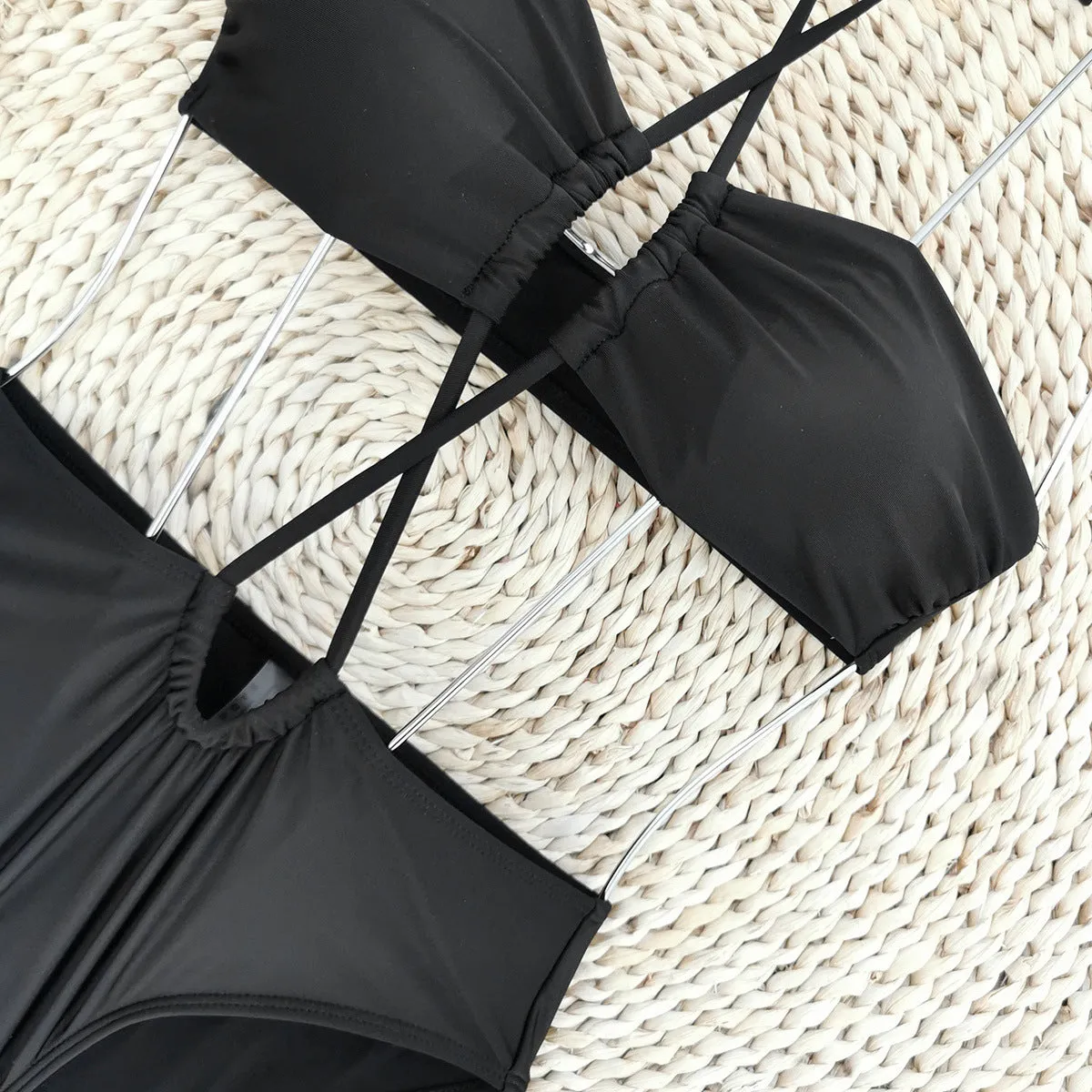 Solid black one-piece bikini set CO23240