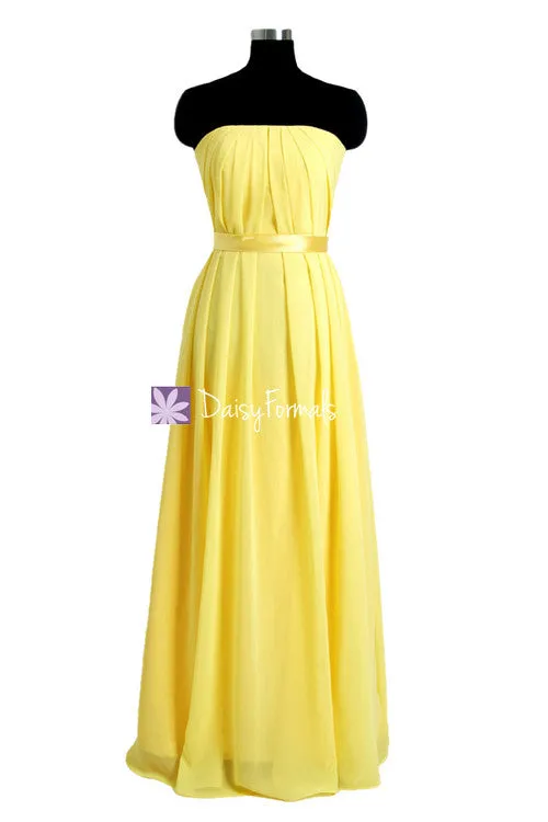 Strapless Chiffon Bridesmaid Dress Full Length Yellow Formal Dress(BM4031)